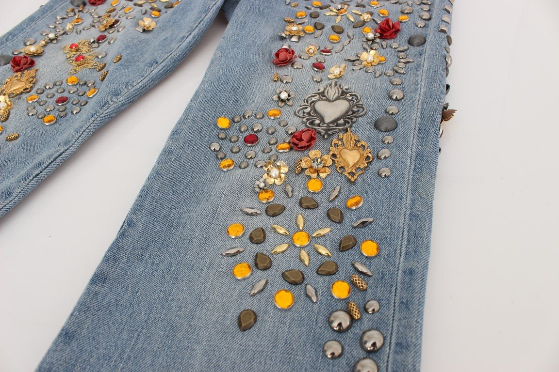 Crystal Roses Heart Embellished Jeans