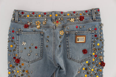 Crystal Roses Heart Embellished Jeans