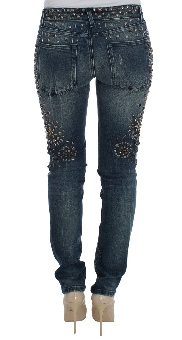 Crystal Silver Studded Slim Fit Jeans