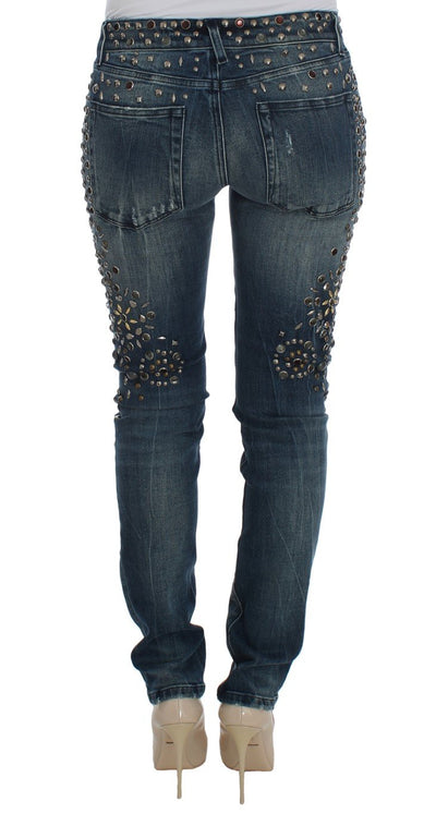 Crystal Silver Studded Slim Fit Jeans