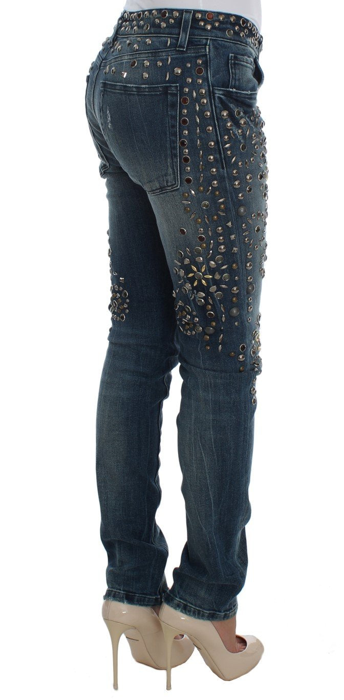 Crystal Silver Studded Slim Fit Jeans