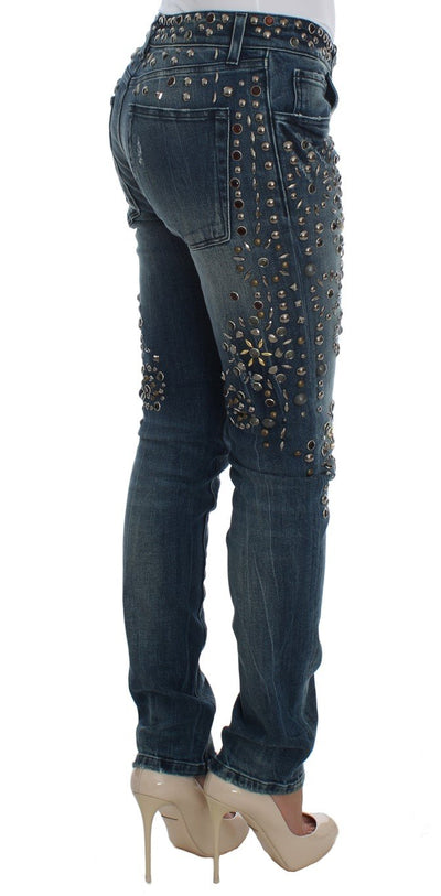 Crystal Silver Studded Slim Fit Jeans