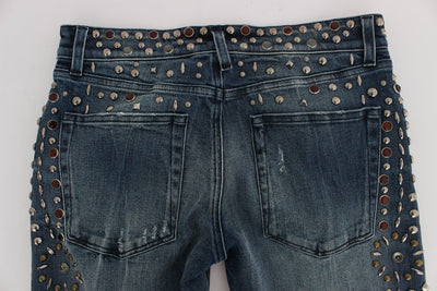 Crystal Silver Studded Slim Fit Jeans