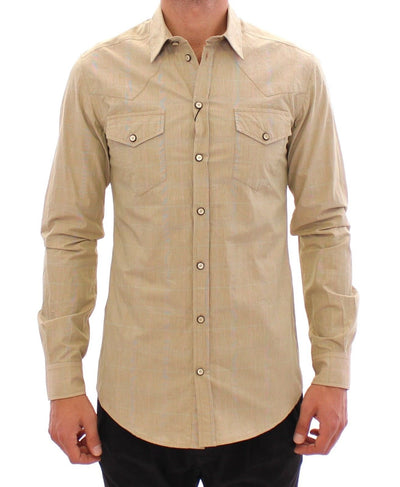 Beige Checkered SICILIA Fit Logo Casual Shirt