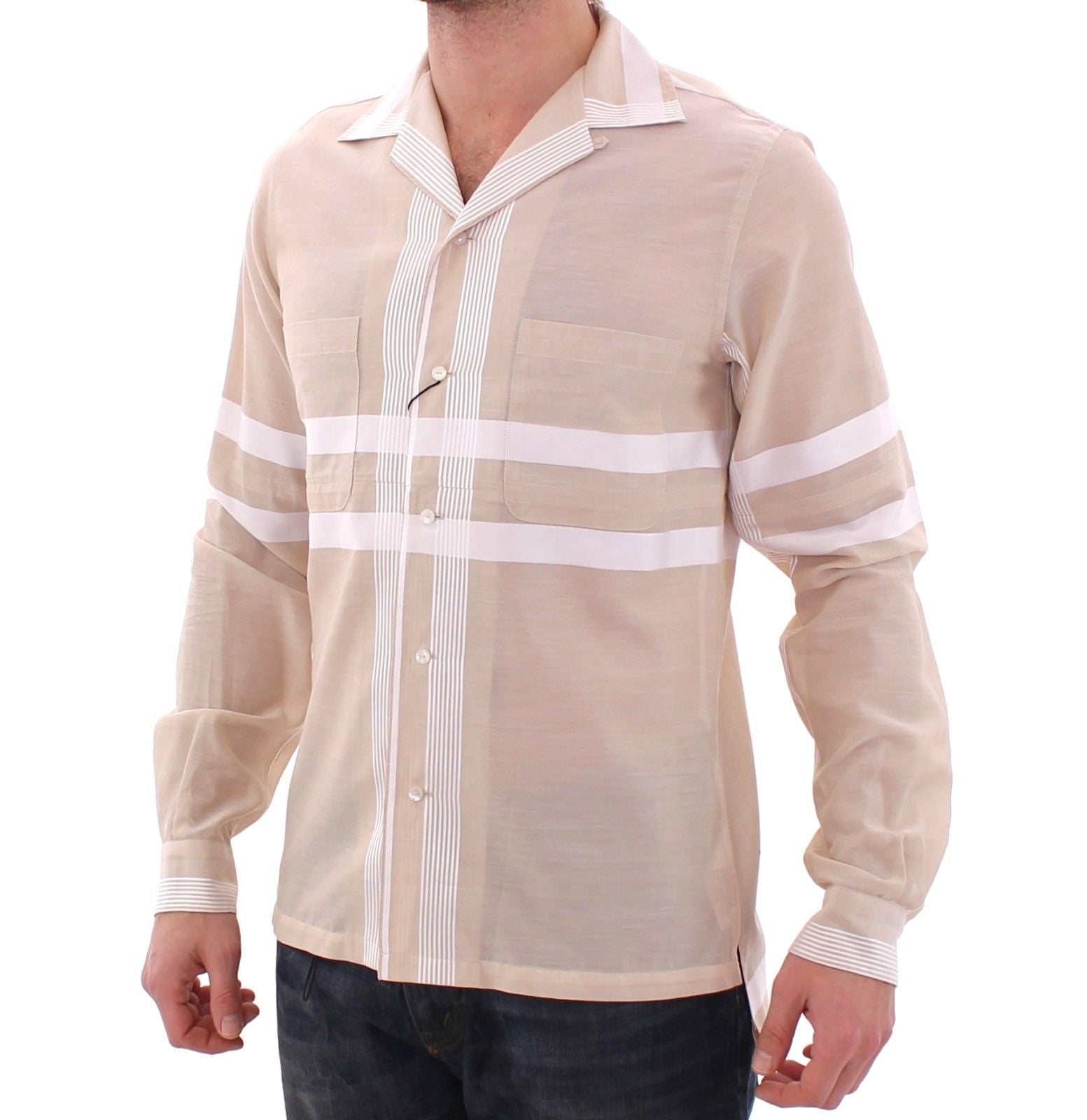 Beige Regular Fit Cotton Casual Shirt