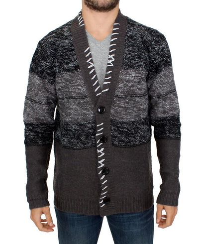 Gray knitted wool cardigan sweater