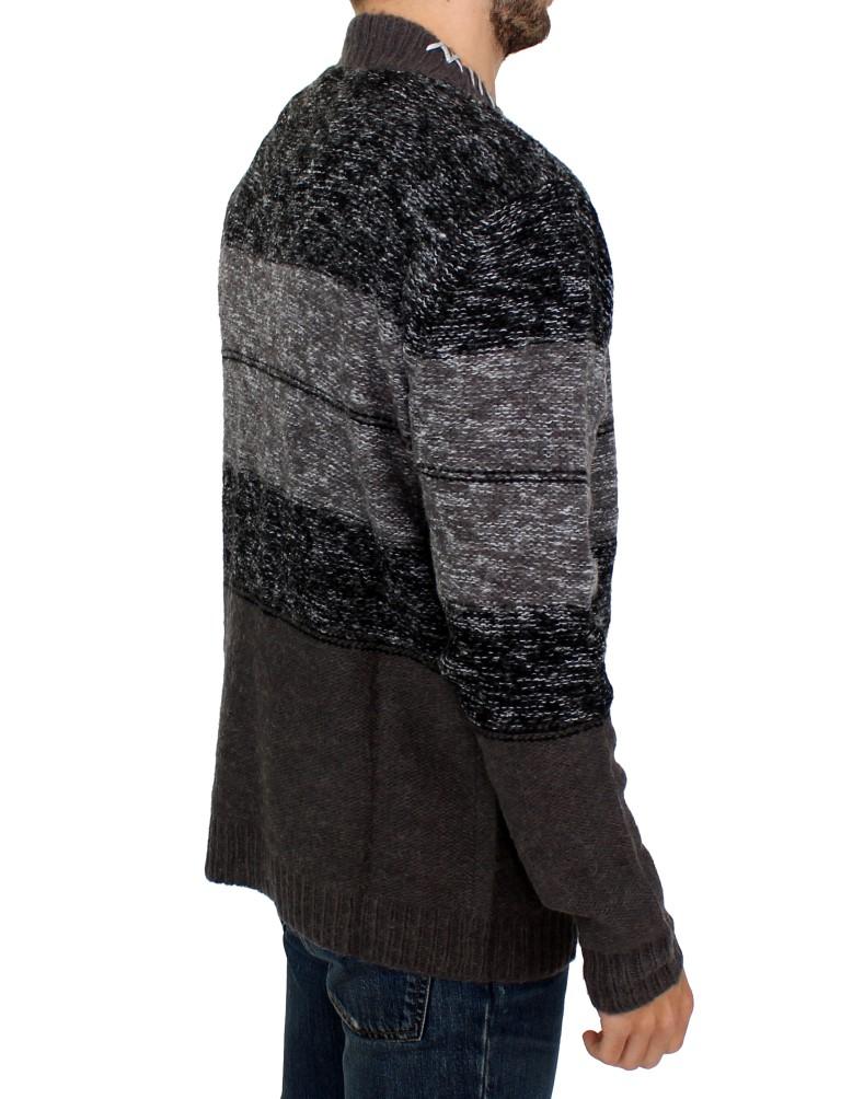 Gray knitted wool cardigan sweater