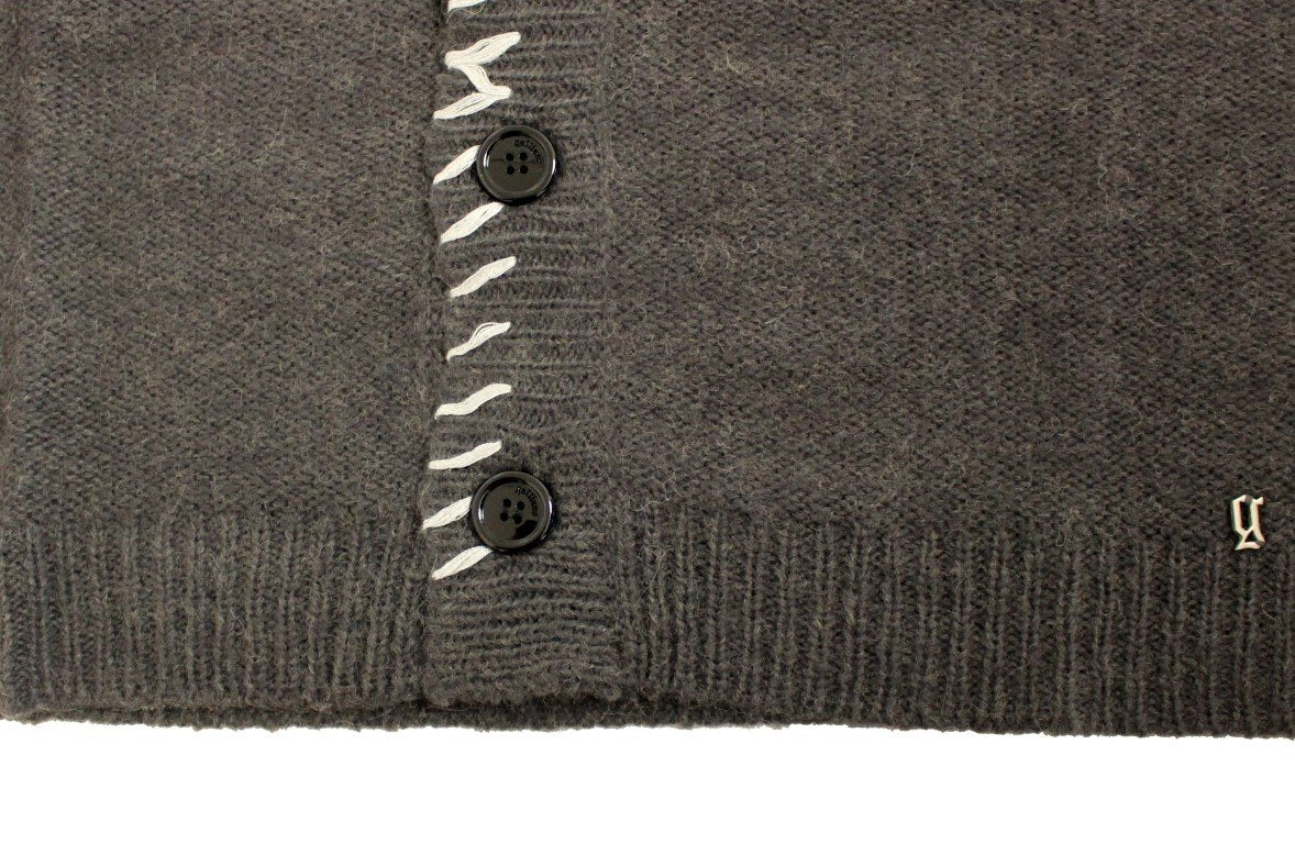 Gray knitted wool cardigan sweater