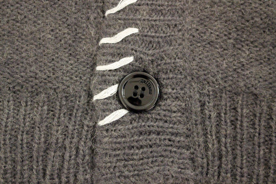 Gray knitted wool cardigan sweater