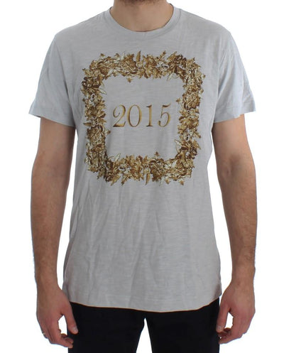 Crewneck 2015 Motive Print Blue Cotton T-shirt