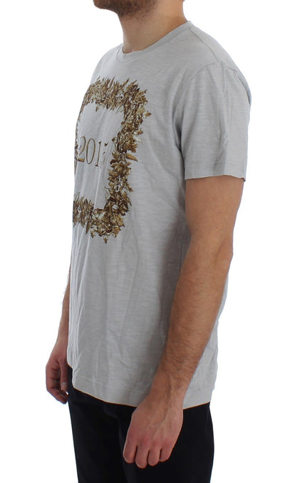 Crewneck 2015 Motive Print Blue Cotton T-shirt