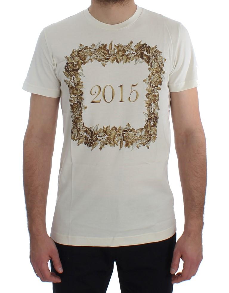 Crewneck 2015 Motive Print White Cotton T-shirt
