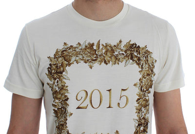 Crewneck 2015 Motive Print White Cotton T-shirt