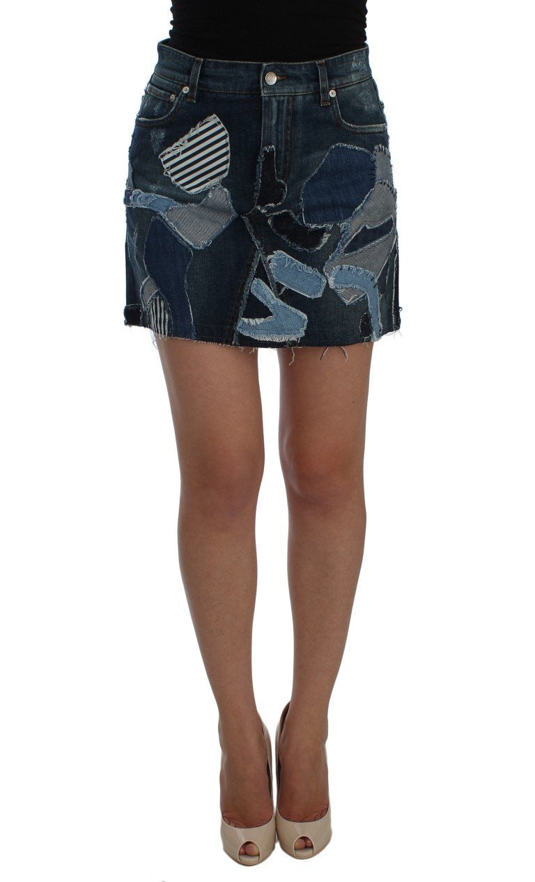 Blue Denim Stretch Mini Skirt