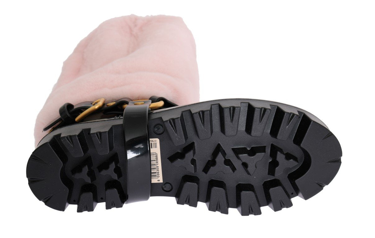 Pink Rubber Lapin Fur Rain Boots