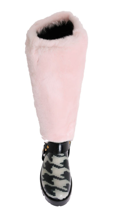 Pink Rubber Lapin Fur Rain Boots
