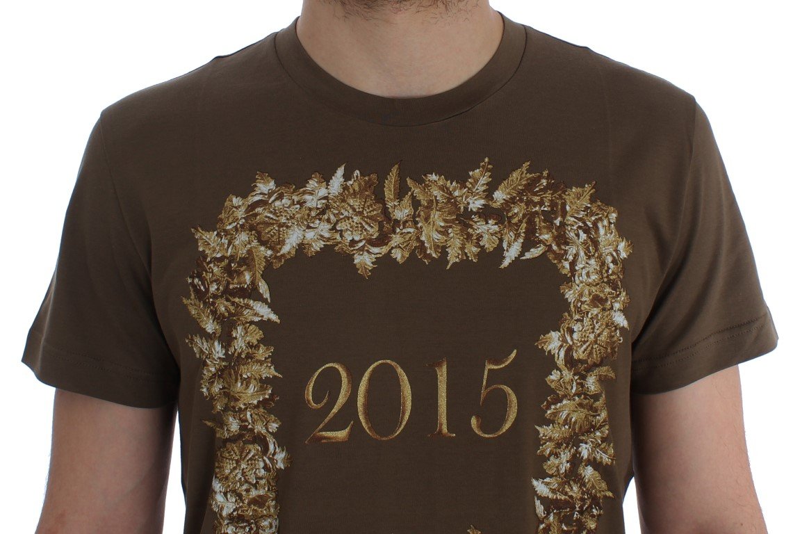 Crewneck 2015 Motive Print Green Cotton T-shirt