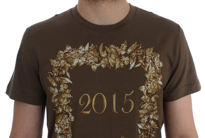 Crewneck 2015 Motive Print Green Cotton T-shirt