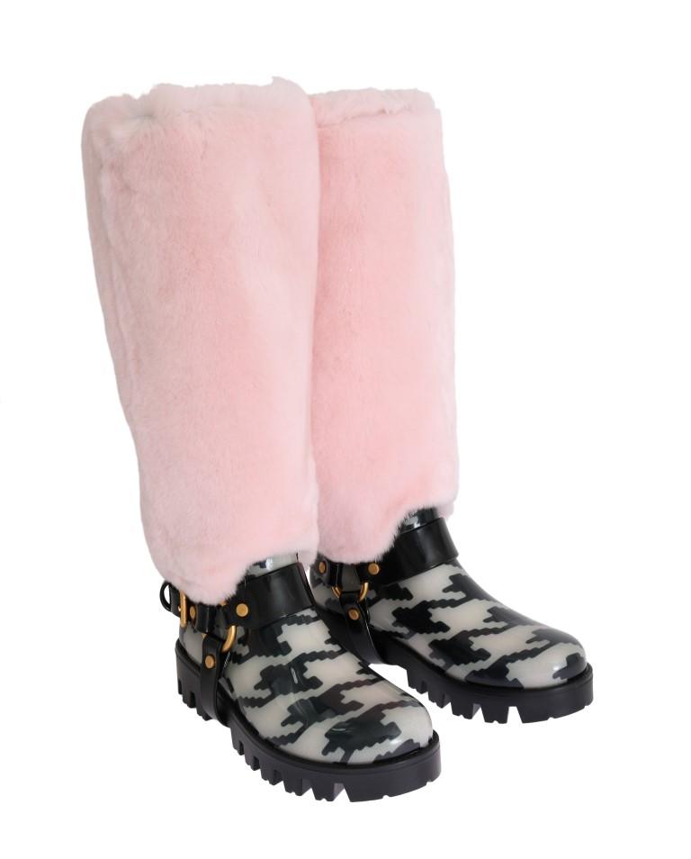 Pink Rubber Lapin Fur Rain Boots