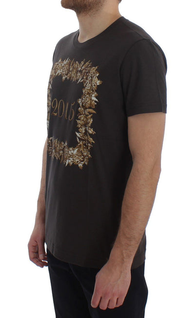 Crewneck 2015 Motive Print Purple Cotton T-shirt