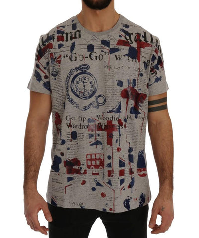 Gray Newspaper Print T-Shirt