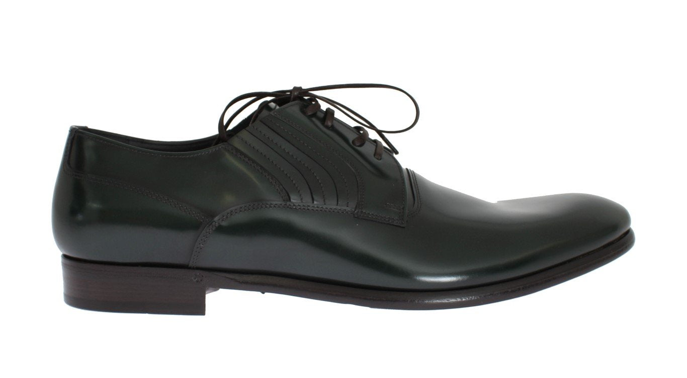 Green Leather Laceup Formal Shoes