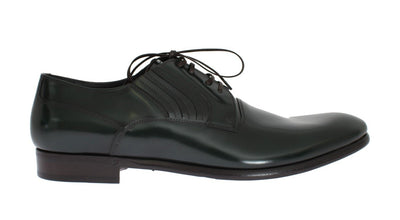 Green Leather Laceup Formal Shoes