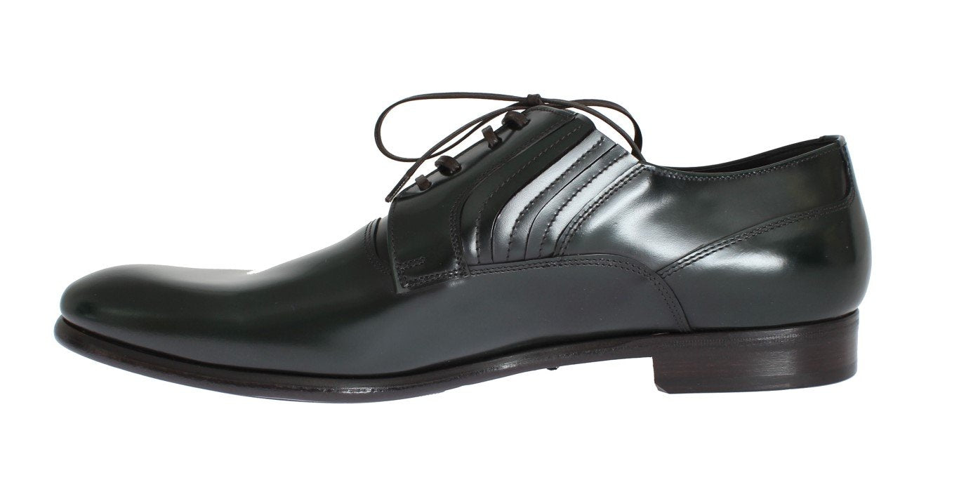 Green Leather Laceup Formal Shoes