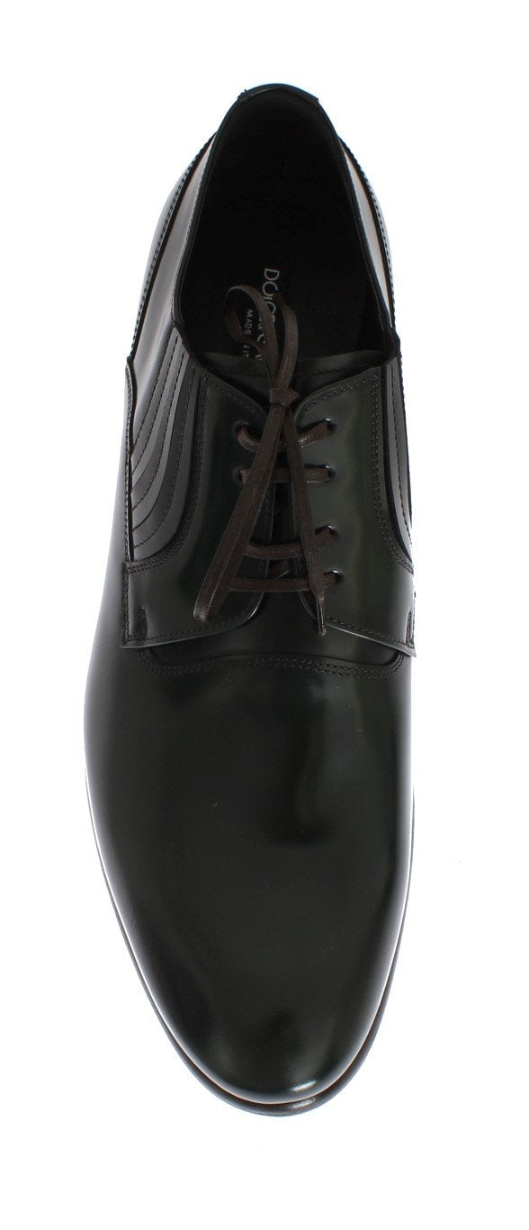 Green Leather Laceup Formal Shoes