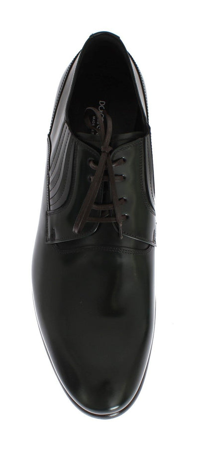 Green Leather Laceup Formal Shoes