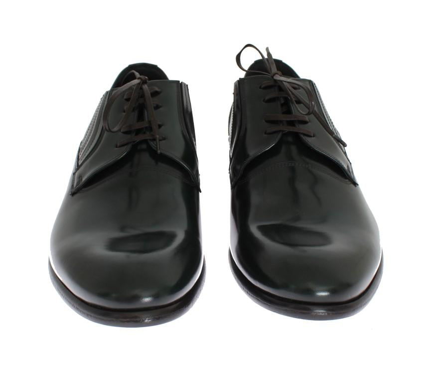 Green Leather Laceup Formal Shoes