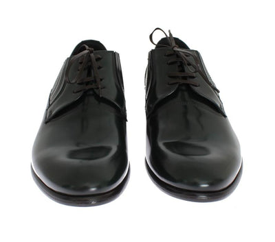 Green Leather Laceup Formal Shoes