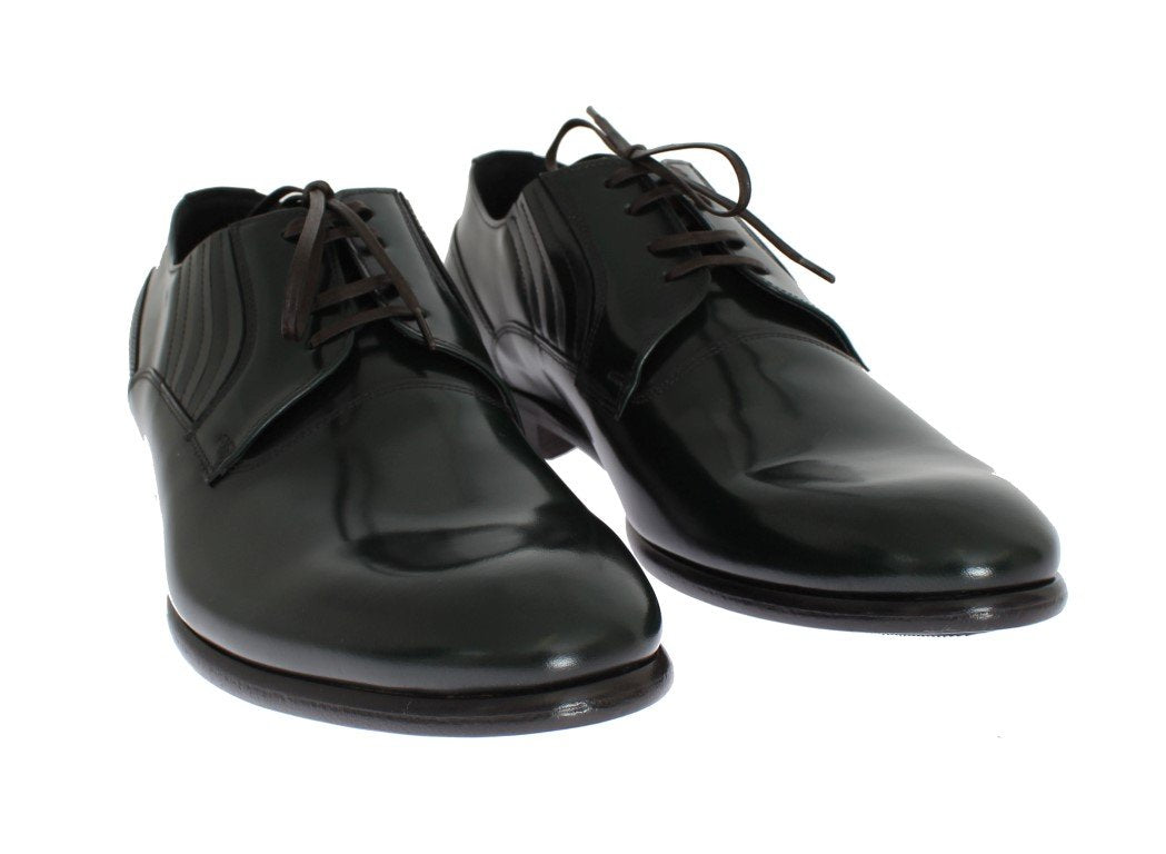 Green Leather Laceup Formal Shoes