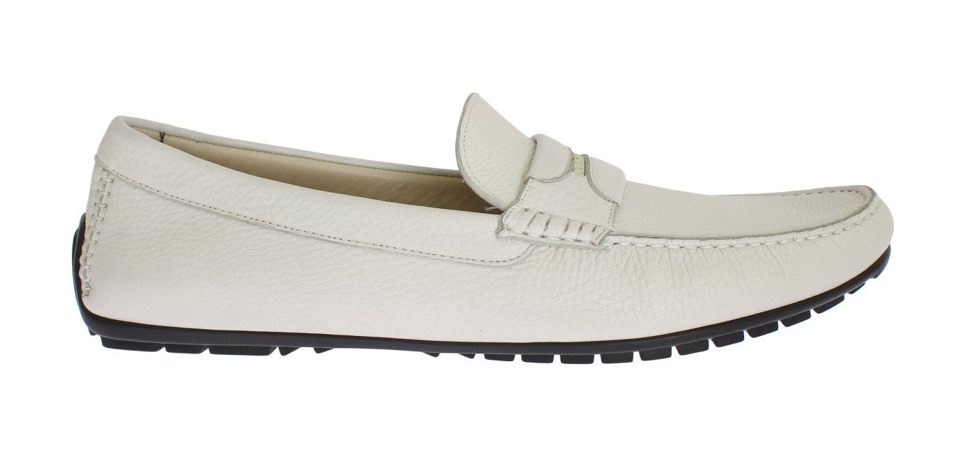 White Leather Loafers Shoes