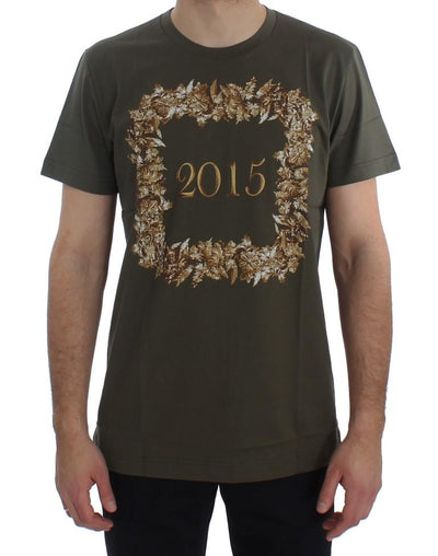 Crewneck 2015 Motive Print Green Cotton T-shirt