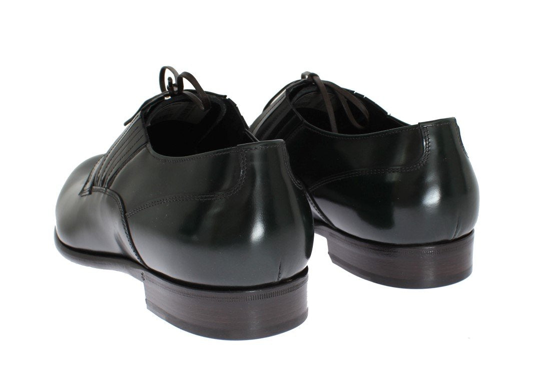 Green Leather Laceup Formal Shoes