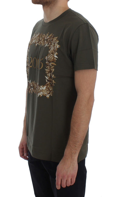 Crewneck 2015 Motive Print Green Cotton T-shirt