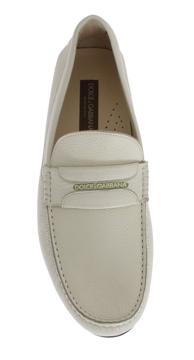 White Leather Loafers Shoes