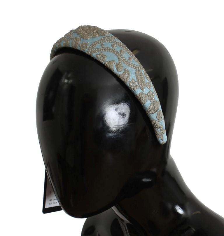 Blue Gray Floral Embroidered Headband