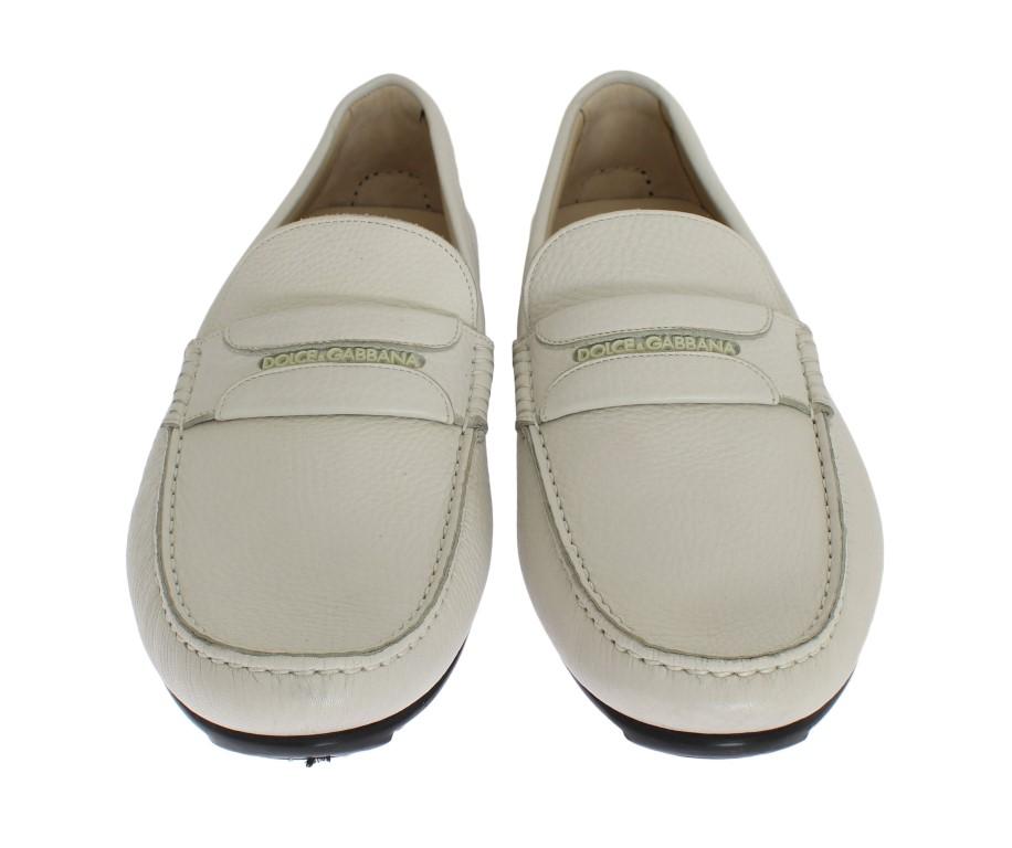 White Leather Loafers Shoes