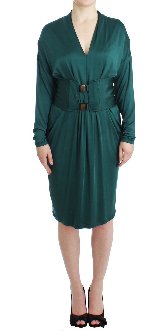 Green longsleeved belted dress