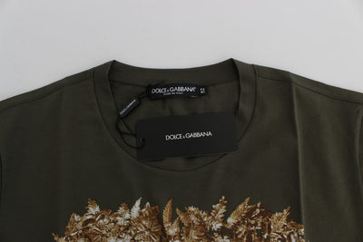 Crewneck 2015 Motive Print Green Cotton T-shirt