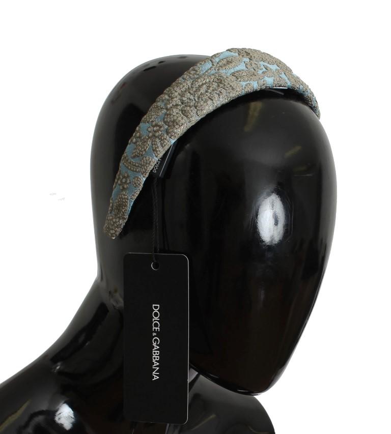 Blue Gray Floral Embroidered Headband