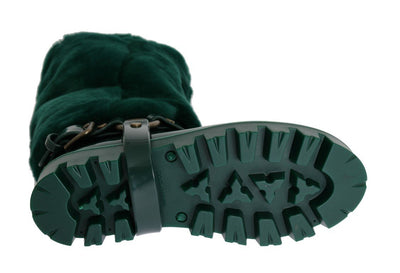 Green Rubber Lapin Fur Rain Boots