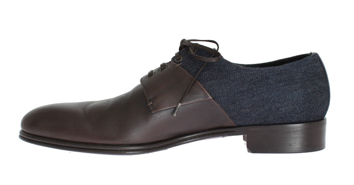 Brown Leather Blue Denim Formal Shoes