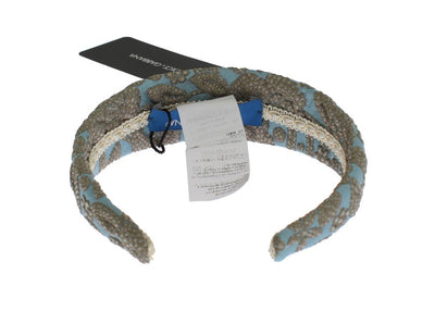 Blue Gray Floral Embroidered Headband