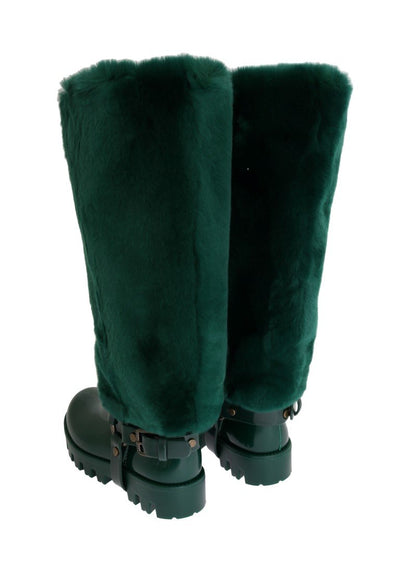 Green Rubber Lapin Fur Rain Boots