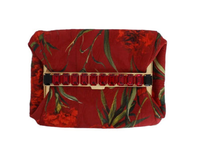 Red Roses Print Crystal Clutch Purse Bag
