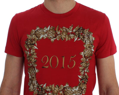 Crewneck 2015 Motive Print Red Cotton T-shirt