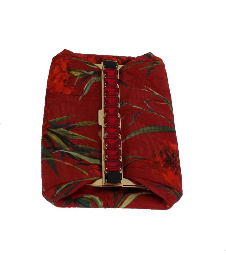 Red Roses Print Crystal Clutch Purse Bag